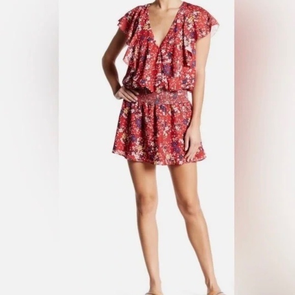 Parker Dresses & Skirts - PARKER Red Scialla Ruffled Floral Smocked Waist Surplice Dress SZ L